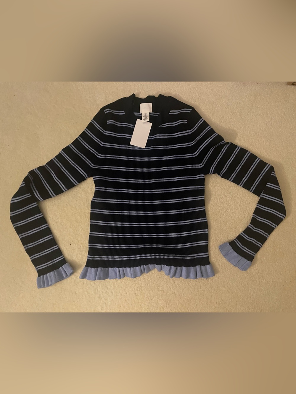 Women’s Navy & Light Blue Striped Ruffle Hem Sweater